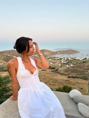 White Lace-Trim Button Front Maxi Dress